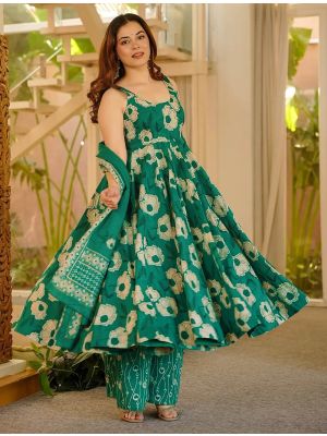 hunter green formal long dress Flared Block Print Cotton Maxi Dress