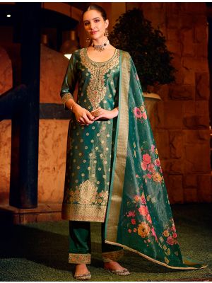 Teal Green Shimmer Art Silk Ready To Wear Salwar Kameez FABSL22288