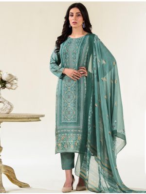 Turquoise Muslin Embroidered Ready To Wear Salwar Kameez FABSL22210
