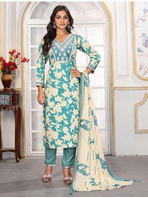 Turquoise Rayon Ready To Wear Salwar Kameez FABSL22321