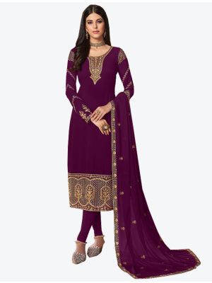 Dark Purple Georgette Straight Suit with Dupatta small FABSL20238