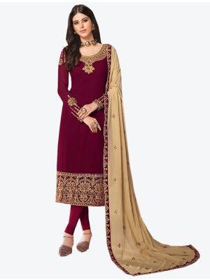 Maroon Georgette Straight Suit with Dupatta small FABSL20235