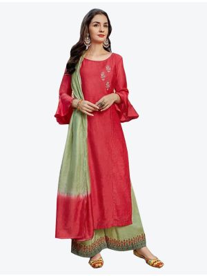 Red Rayon Straight Suit with Dupatta small FABSL20226