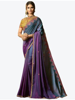 Bluish Purple Dola Silk Designer Saree small FABSA20769