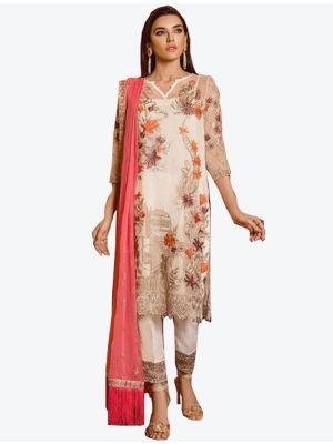 Cream Georgette Straight Suit with Dupatta small FABSL20285