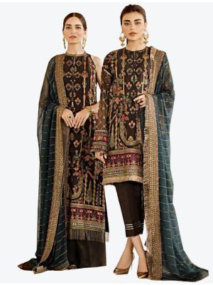 Dark Brown Georgette Straight Suit with Dupatta small FABSL20283