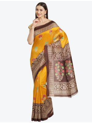 Deep Yellow Bhagalpuri Art Silk Designer Saree small FABSA20869