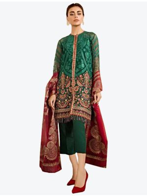 Green Georgette Straight Suit with Dupatta small FABSL20284