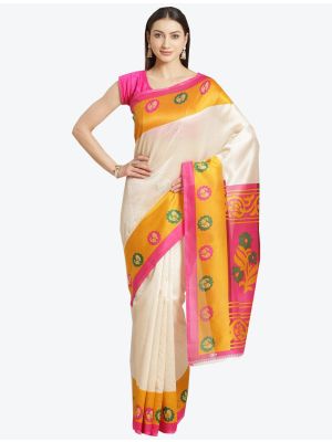 Off-White Bhagalpuri Art Silk Designer Saree small FABSA20874