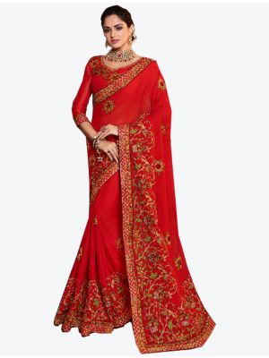 Red Dola Silk Designer Saree small FABSA20771