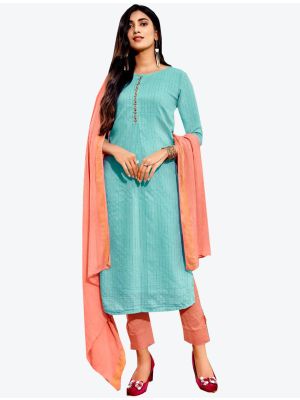Sky Blue Fancy Viscose With Cotton Inner Straight Suit with Dupatta small FABSL20277