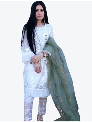 White Georgette Straight Suit with Dupatta small FABSL20282