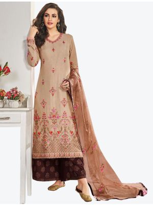 Beige Muslin Silk Readymade Plazzo Suit with Dupatta small FABSL20311