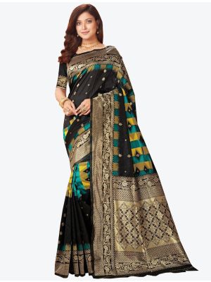 Black Banarasi Pure Silk Designer Saree small FABSA20922