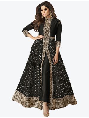 Black Georgette Semi Stitched Designer Suit small FABSL20296