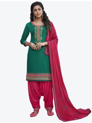 Bottle Green Cotton Patiala Suit with Dupatta small FABSL20319