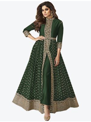 Dark Green Georgette Semi Stitched Designer Suit small FABSL20295