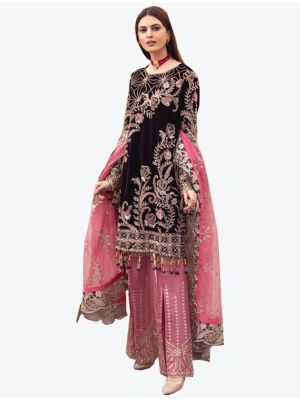 Dark Purple Faux Georgette Semi Stitched Plazzo Suit with Dupatta small FABSL20358