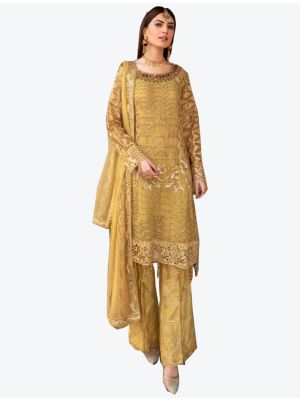 Golden Faux Georgette Semi Stitched Plazzo Suit with Dupatta small FABSL20357