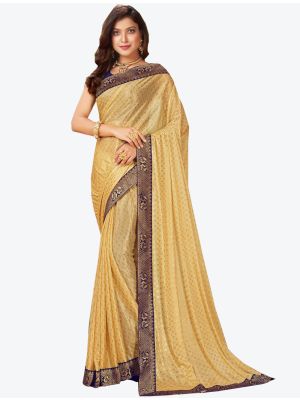 Golden Lycra Designer Saree thumbnail FABSA20913