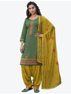 Green Cotton Patiala Suit with Dupatta small FABSL20324