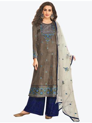 Grey Muslin Silk Readymade Plazzo Suit with Dupatta small FABSL20307