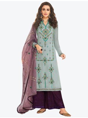 Greyish Blue Muslin Silk Readymade Plazzo Suit with Dupatta small FABSL20310