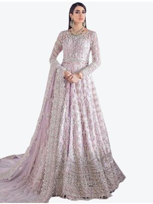 Light Purple Butterfly Net Semi Stitched Floor Length Suit with Dupatta small FABSL20333