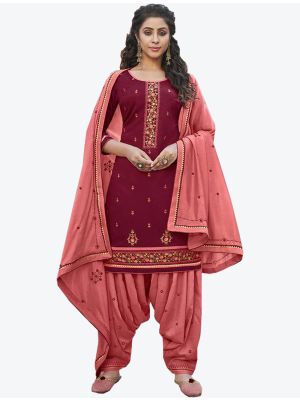 Maroon Cotton Patiala Suit with Dupatta small FABSL20322