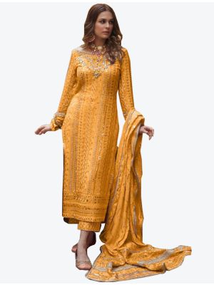Mustard Yellow Georgette Semi Stitched Pakistani Suit with Dupatta small FABSL20341
