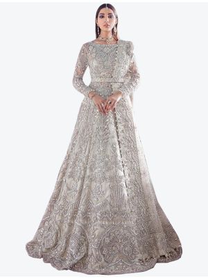 Off-White Butterfly Net Semi Stitched Floor Length Suit with Dupatta small FABSL20332