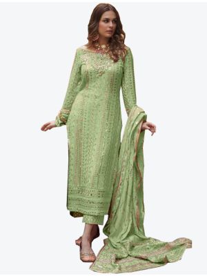 Pastel Green Georgette Semi Stitched Pakistani Suit with Dupatta small FABSL20339