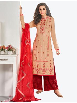 Peach Muslin Silk Readymade Plazzo Suit with Dupatta small FABSL20309