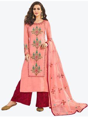 Pink Muslin Silk Readymade Plazzo Suit with Dupatta small FABSL20306