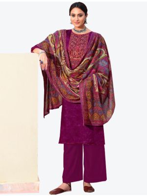 Purple Cotton Semi Stitched Plazzo Suit with Dupatta small FABSL20344