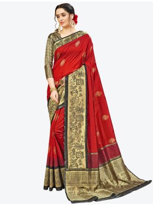 Red Banarasi Silk Designer Saree small FABSA20926