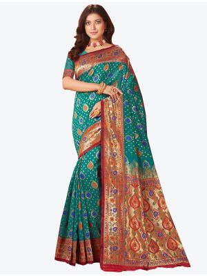 Sea Green Banarasi Pure Silk Designer Saree small FABSA20917