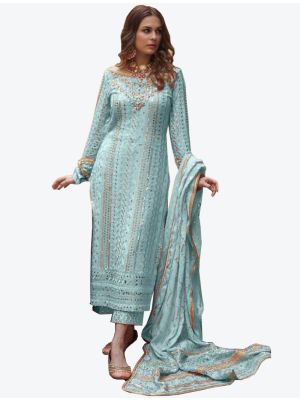 Sky Blue Georgette Semi Stitched Pakistani Suit with Dupatta small FABSL20340