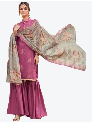 Dark Pink Crepe Silk Sharara Suit with Dupatta small FABSL20368