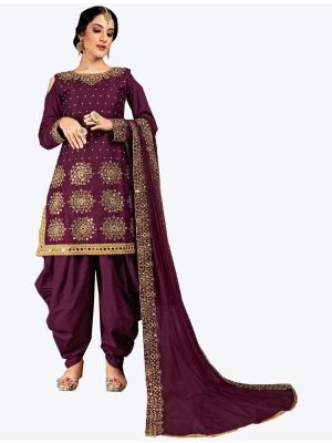 Dark Purple Jam Cotton Patiala Suit with Dupatta small FABSL20373
