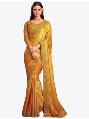 Dark Yellow Silk Designer Saree small FABSA20959