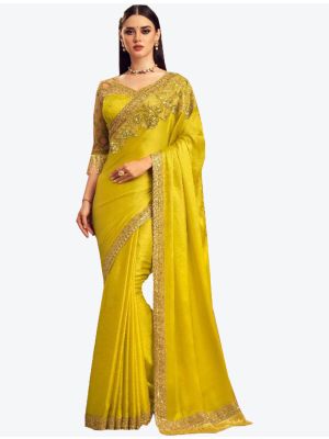 Lemon Green Magnum Silk Designer Saree thumbnail FABSA20965