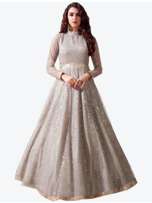 light beige net designer gown   swatch fabgo20074