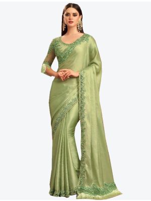 Light Green Milano Silk Designer Saree FABSA20974