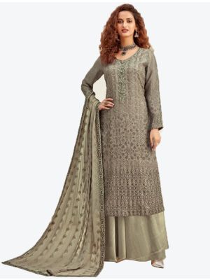 Light Grey Pure Viscose Chinon Chiffon Dress Material with Dupatta small FABSL20382