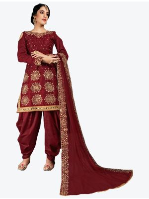 Maroon Jam Cotton Patiala Suit with Dupatta small FABSL20374