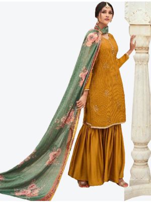 Mustard Yellow Crepe Silk Sharara Suit with Dupatta small FABSL20370