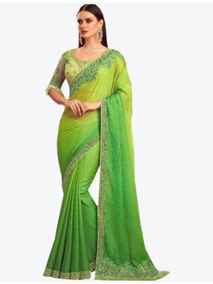 Parrot Green Glorious Chiffon Designer Saree small FABSA20961