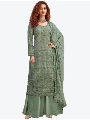 Pastel Green Pure Viscose Chinon Chiffon Dress Material with Dupatta small FABSL20383