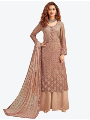 Pastel Pink Pure Viscose Chinon Chiffon Dress Material with Dupatta small FABSL20384